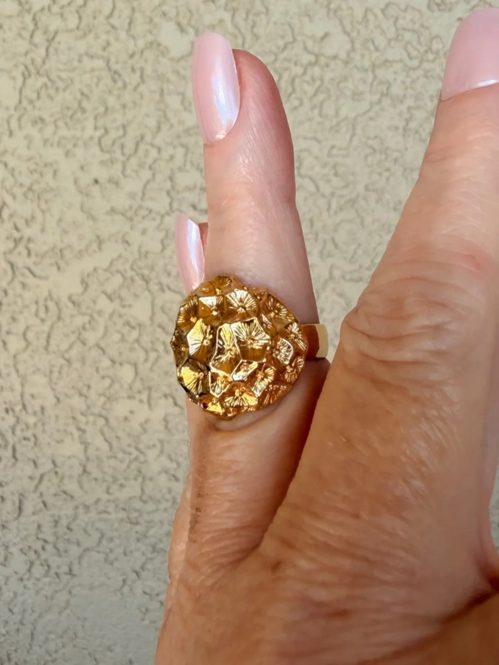 Flawless Textured Concave Gold Dome Cocktail Ring